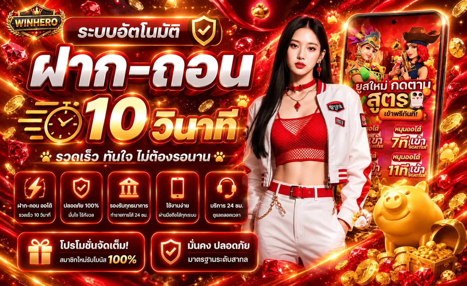แบนเนอร์ WINHERO ระบบอัตโนมัติและเกม PG Soft